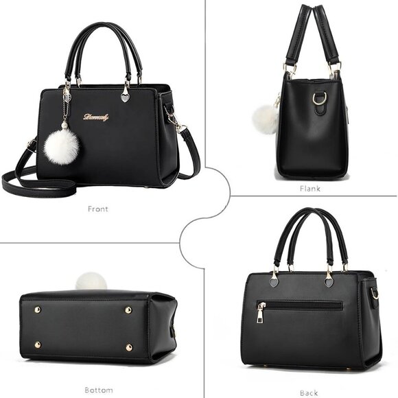 Elegant Women's Black Crossbody Satchel with Adjustable Strap & Spacious Storage - Picture 4 of 8